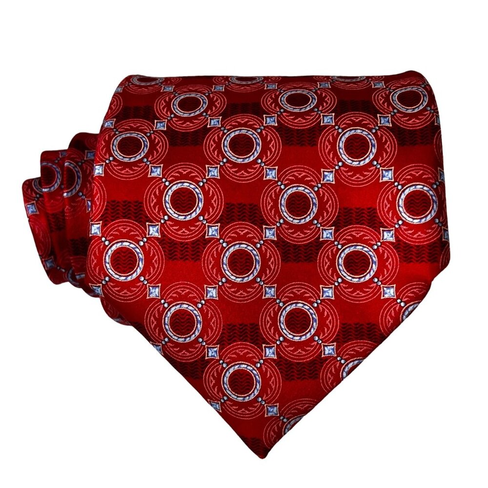 Faberge 100% Silk Neck Tie Medallion Pattern Red